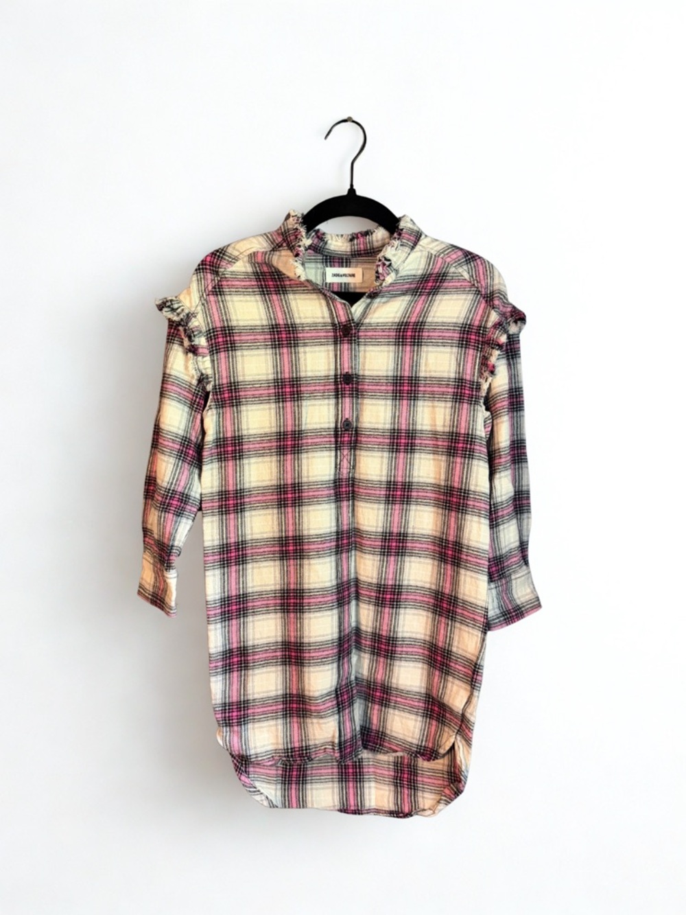 Zadig & Voltaire Pink and Black Plaid Shirt Dress